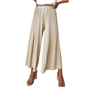 Champagne Flowy Pleated Pants